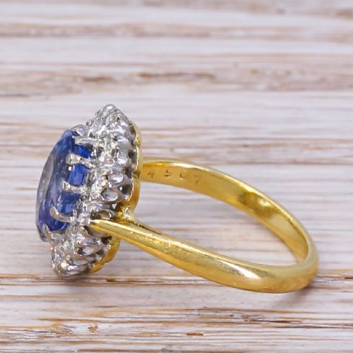 fig 2. Mid Century 2.27 Carat Sapphire & Diamond Cluster Ring, circa 1960