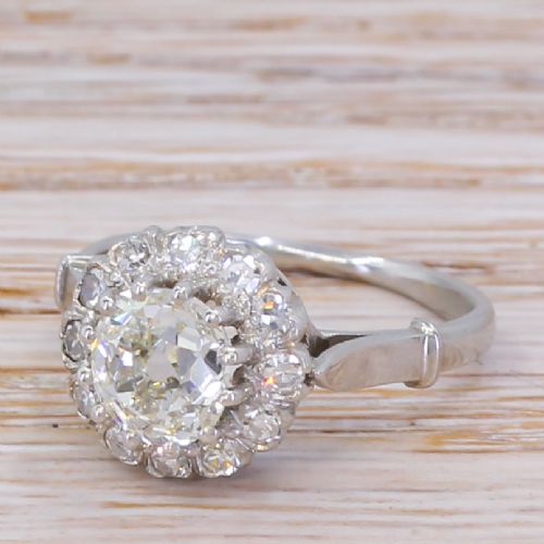Art Deco 1.72 Carat Old Cut Diamond Coronet Cluster Ring, Circa 1920