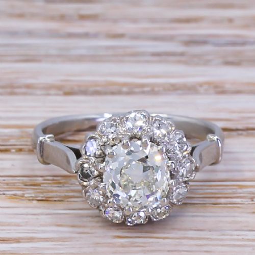 fig 1. Art Deco 1.72 Carat Old Cut Diamond Coronet Cluster Ring, circa 1920