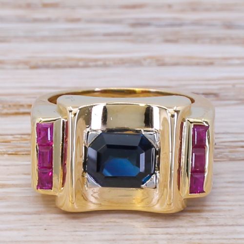 fig 1. Mid Century 1.78 Carat Sapphire & Ruby Cocktail Ring, circa 1960