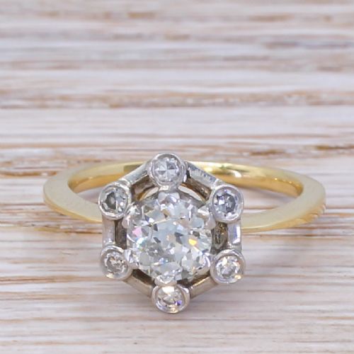 fig 1. Art Deco 1.03 Carat Old Cut Diamond Cluster Ring, circa 1920