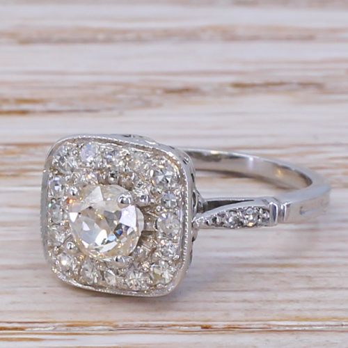 Mid Century 0.85 Carat Old Cut Diamond Cluster Ring, Circa 1965