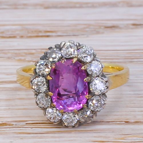 fig 1. Edwardian 1.85 Carat Pink Sapphire & Old Cut Diamond Cluster Ring, circa 1905