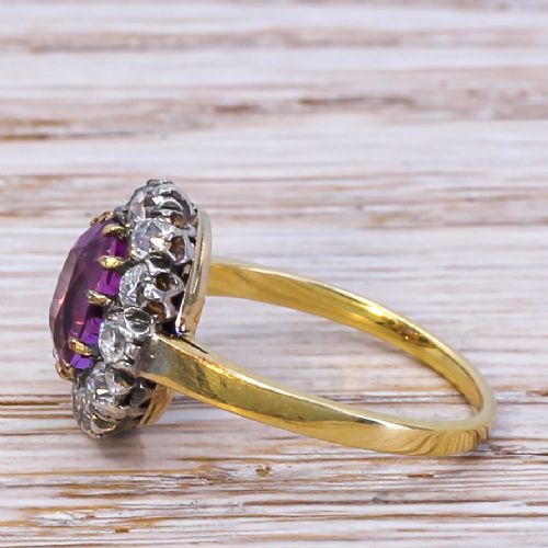 fig 2. Edwardian 1.85 Carat Pink Sapphire & Old Cut Diamond Cluster Ring, circa 1905