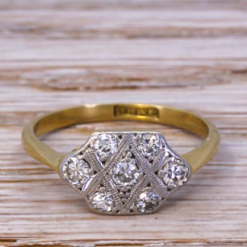 fig 1. Mid Century 0.41 Carat Brilliant Cut Diamond Cluster Ring, circa 1960