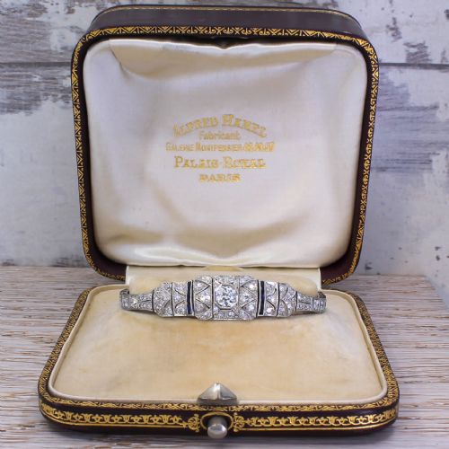 Art Deco 4.45 Carat Old Cut Diamond & Sapphire Bracelet, Circa 1915
