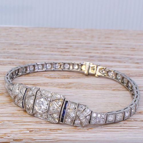 fig 2. Art Deco 4.45 Carat Old Cut Diamond & Sapphire Bracelet, circa 1915