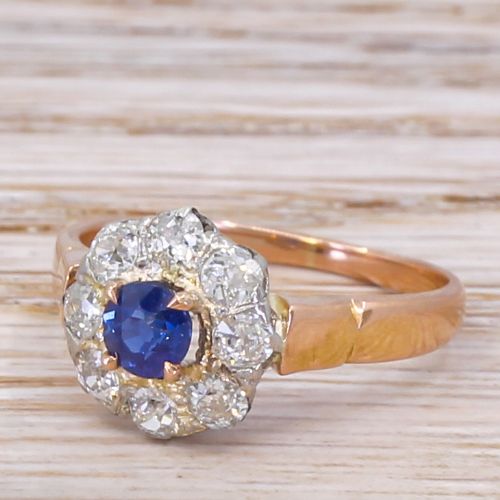 Art Deco 0.43 Carat Sapphire & 0.80 Carat Old Cut Diamond Ring, Circa 1925