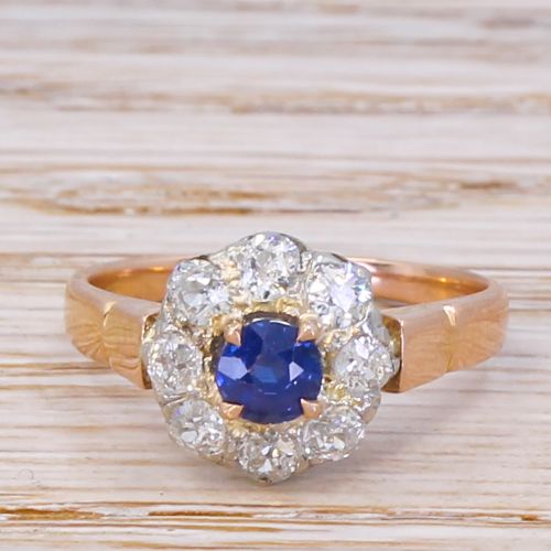 fig 1. Art Deco 0.43 Carat Sapphire & 0.80 Carat Old Cut Diamond Ring, circa 1925