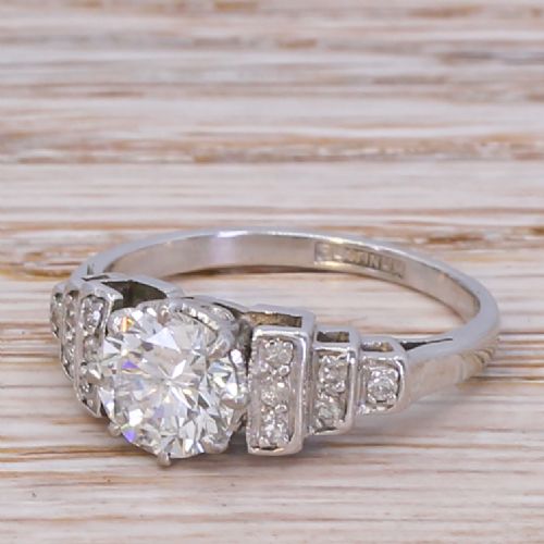 Mid Century 1.23 Carat Transitional Cut Diamond Engagement Ring, Circa 1950