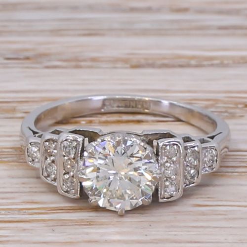 fig 1. Mid Century 1.23 Carat Transitional Cut Diamond Engagement Ring, circa 1950