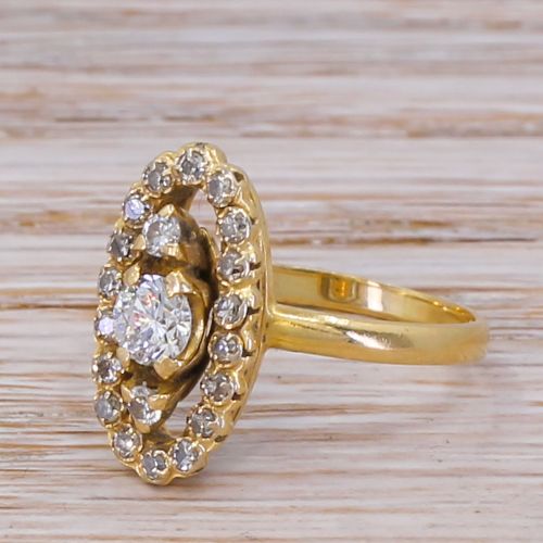Mid Century 0.61 Carat Transitional Cut Navette Ring, Circa 1950