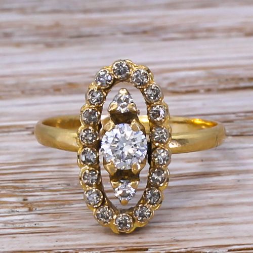 fig 1. Mid Century 0.61 Carat Transitional Cut Navette Ring, circa 1950