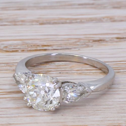 Mid Century 2.55 Carat Old Cut & Pear Cut Diamond Ring , Circa 1955