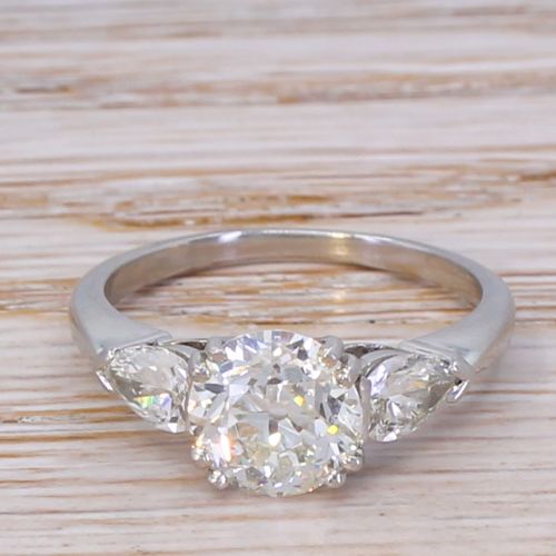 fig 1. Mid Century 2.55 Carat Old Cut & Pear Cut Diamond Ring , circa 1955