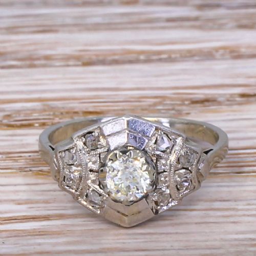 fig 1. Mid Century 0.35 Carat Old Cut Diamond Ring, circa 1950