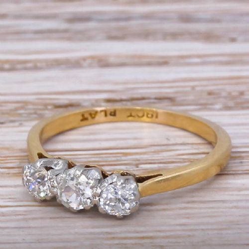 Art Deco 0.55 Carat Old Cut Diamond Trilogy Ring, Circa 1920