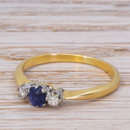 Mid Century 0.15 Carat Sapphire & Diamond Trilogy Ring, Circa 1960
