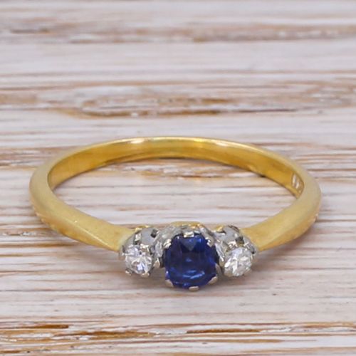 fig 1. Mid Century 0.15 Carat Sapphire & Diamond Trilogy Ring, circa 1960