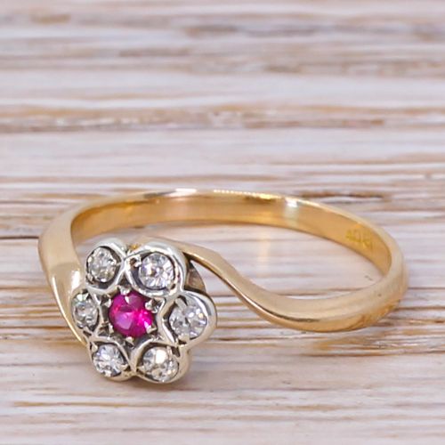 Victorian Ruby & Diamond Crossover Cluster Ring, Circa 1900