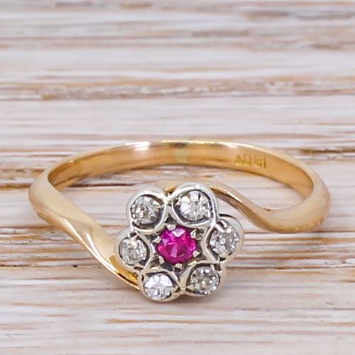 fig 1. Victorian Ruby & Diamond Crossover Cluster Ring, circa 1900