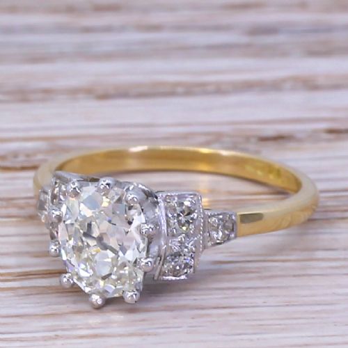Retro 1.33 Carat Old Cut Diamond Engagement Ring, Circa 1950