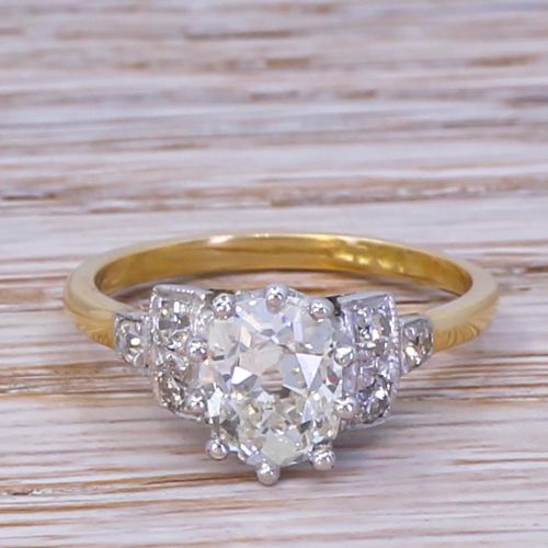 fig 1. Retro 1.33 Carat Old Cut Diamond Engagement Ring, circa 1950