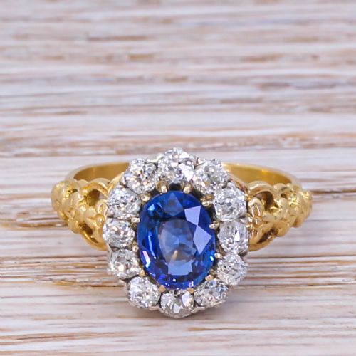 fig 1. Victorian 1.25 Carat Sapphire & 0.96 Carat Old Cut Diamond Cluster Ring, circa 1890