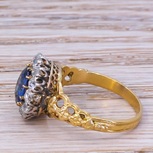 fig 2. Victorian 1.25 Carat Sapphire & 0.96 Carat Old Cut Diamond Cluster Ring, circa 1890