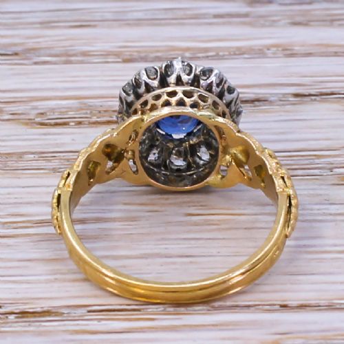 fig 3. Victorian 1.25 Carat Sapphire & 0.96 Carat Old Cut Diamond Cluster Ring, circa 1890