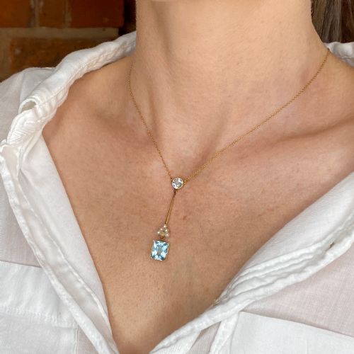 fig 1. Art Deco 3.15 Carat Aquamarine & Natural Seed Pearl Pendant, circa 1915