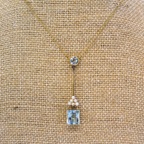 fig 2. Art Deco 3.15 Carat Aquamarine & Natural Seed Pearl Pendant, circa 1915