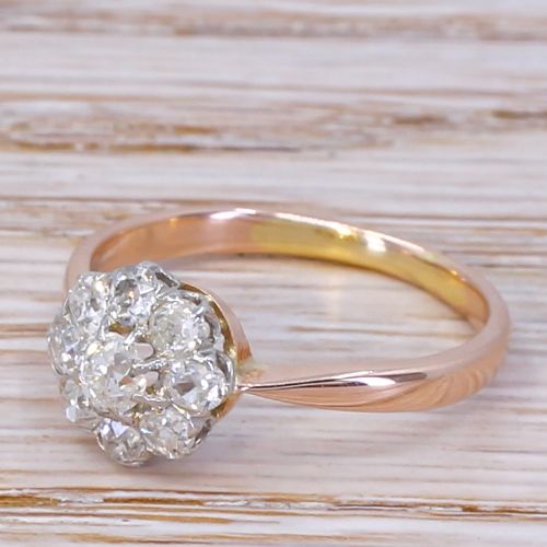 Edwardian 0.98 Carat Old Cut Diamond Cluster Ring, Circa 1910
