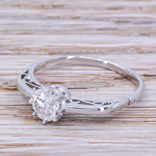Mid Century 0.61 Carat Old Cut Diamond Engagement Ring, Circa 1955