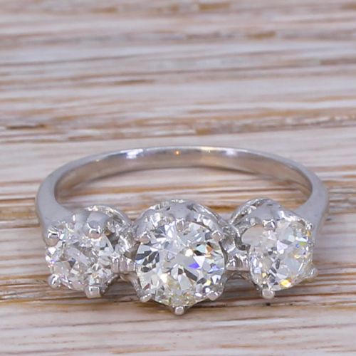 fig 1. Art Deco 1.56 Carat Old Cut Diamond Trilogy Ring, circa 1925