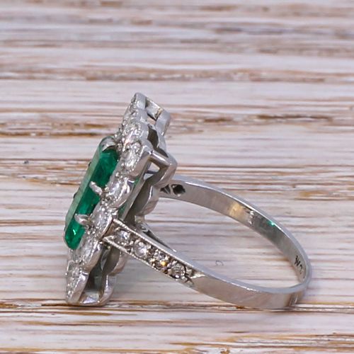 fig 2. Art Deco 1.06 Carat Emerald & 1.46 Carat Old Cut Diamond Cluster Ring, circa 1940