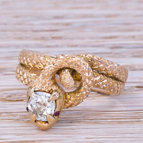 Victorian 0.55 Carat Old Cut Diamond Snake Ring, Circa 1870