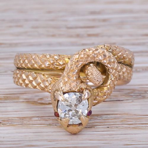 fig 1. Victorian 0.55 Carat Old Cut Diamond Snake Ring, circa 1870