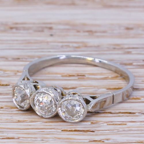 Edwardian 0.78 Carat Old Cut Diamond Trilogy Ring, Circa 1910
