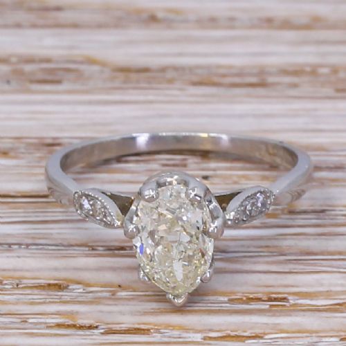 fig 1. Art Deco 1.29 Carat Old Pear Cut Diamond Engagement Ring, circa 1920