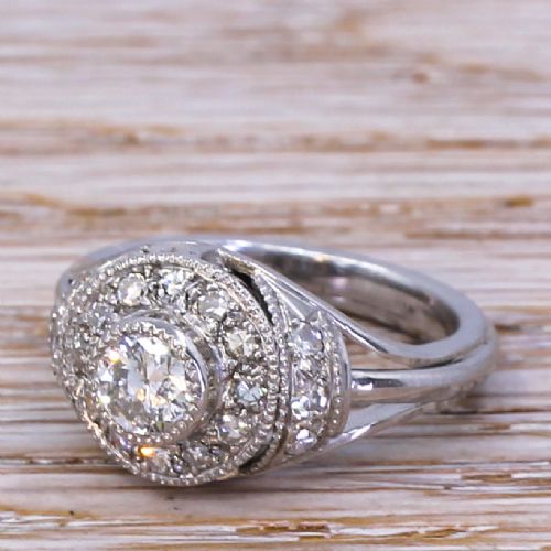 Art Deco 0.87 Carat Old Cut Diamond Cluster Ring, Circa 1940