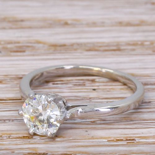 Mid Century 0.87 Carat Old Cut Diamond Engagement Ring, Circa 1950