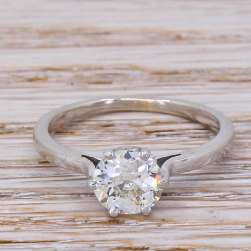 fig 1. Mid Century 0.87 Carat Old Cut Diamond Engagement Ring, circa 1950