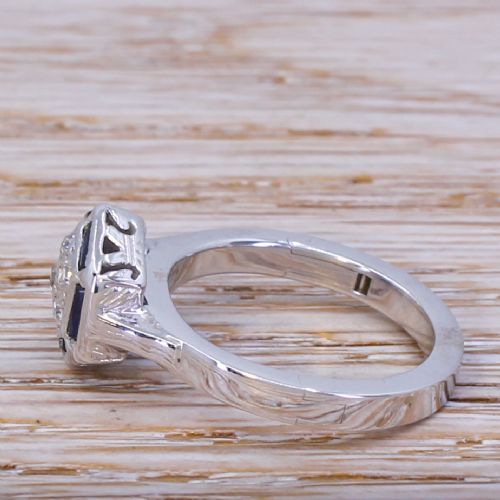 fig 2. Mid Century Diamond & Sapphire Cluster Ring, on 14k Superfit Shank