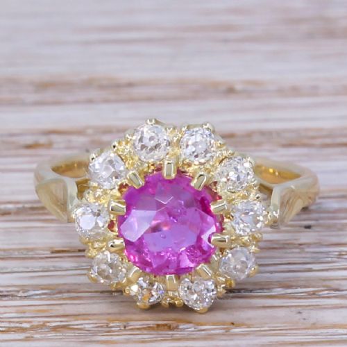 fig 1. Victorian 1.74 Carat Natural Pink Sapphire & Diamond Cluster Ring, circa 1900
