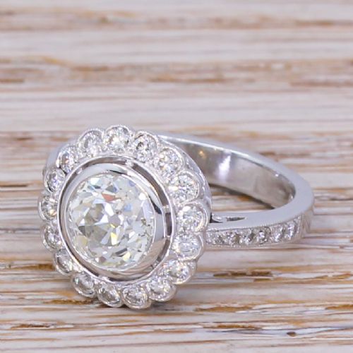 Mid Century 2.01 Carat Old Cut Diamond Target Cluster Ring, Circa 1950