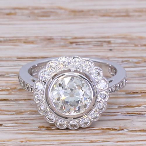 fig 1. Mid Century 2.01 Carat Old Cut Diamond Target Cluster Ring, circa 1950