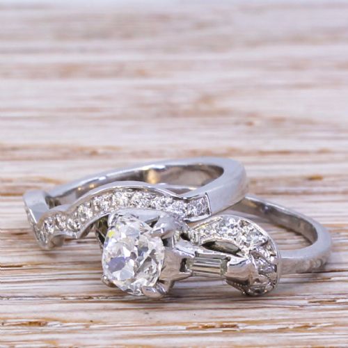 fig 1. Mid Century 1.08 Carat Old Cut Diamond Engagement Ring & Band, circa 1960
