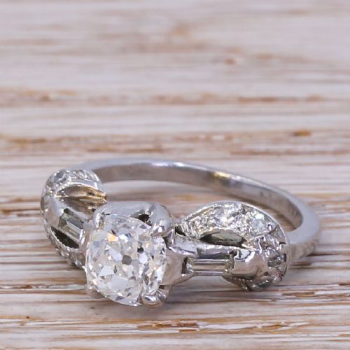 fig 2. Mid Century 1.08 Carat Old Cut Diamond Engagement Ring & Band, circa 1960