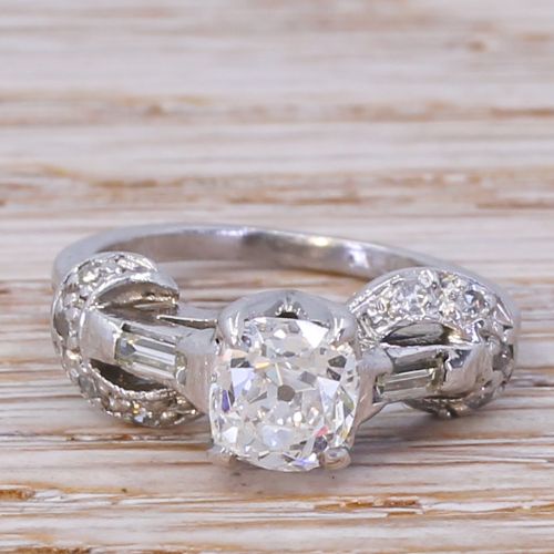 fig 3. Mid Century 1.08 Carat Old Cut Diamond Engagement Ring & Band, circa 1960